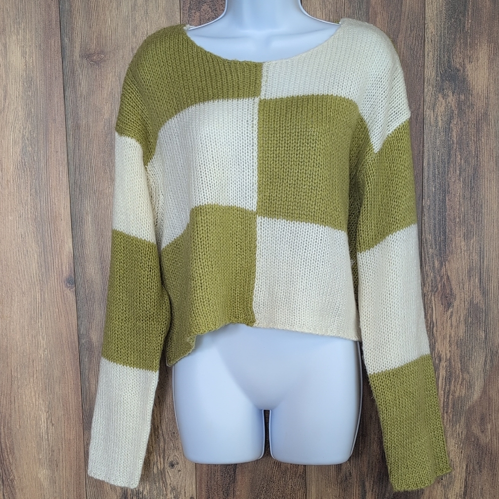Miss Sparkling Olive/White Women's Crop Sweater S                  M158